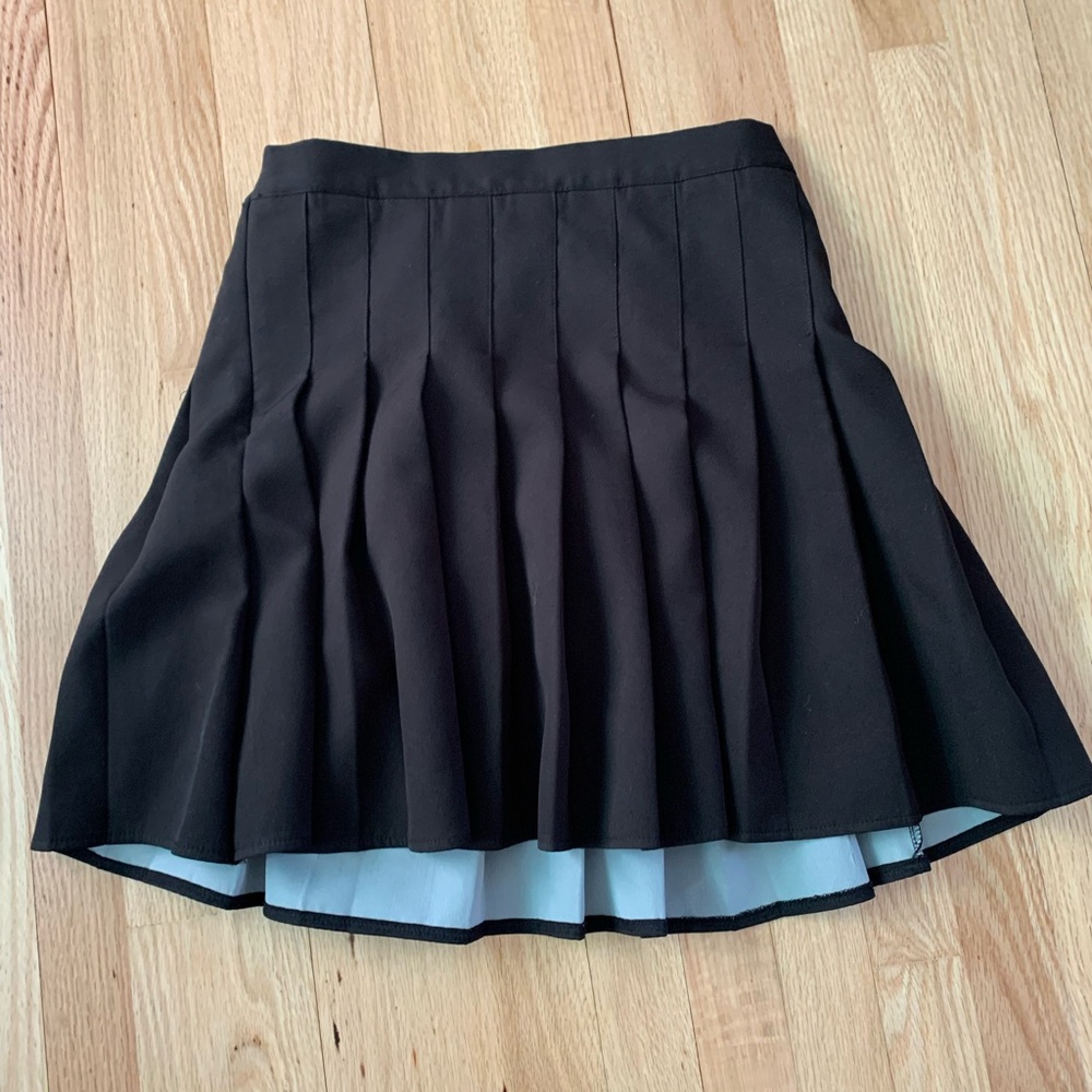 Plain black pleated skirt elastic band XXL
